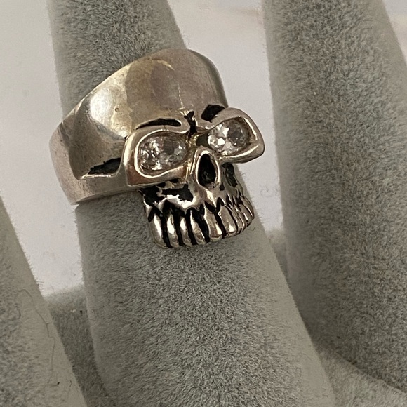 925 Silver skull ring sugar biker clear cz stones - Picture 5 of 5
